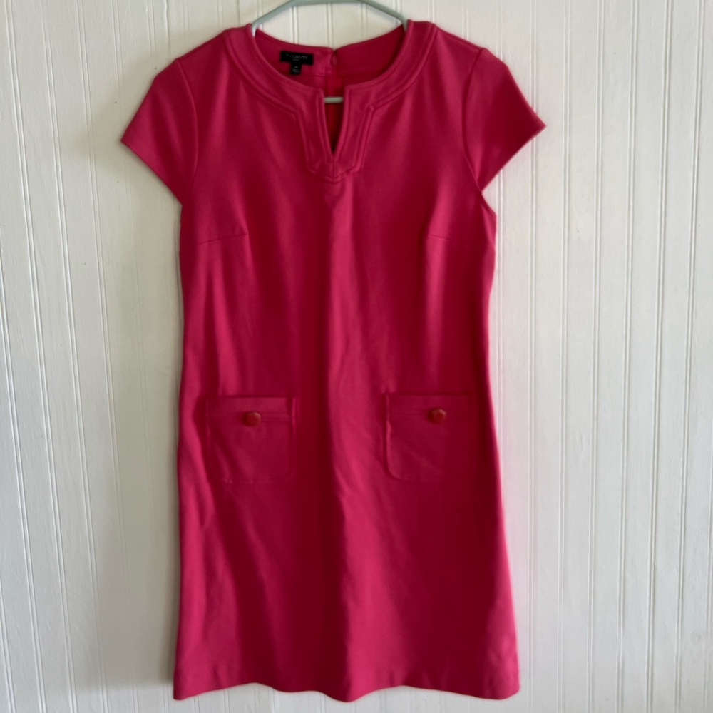 Talbots Petite Vibrant Coral Pink Ponte Dress with Cap Sleeves